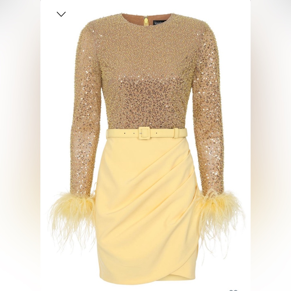 Lavish Alice ANNIE Beaded Sequin Mini Dress In Yellow